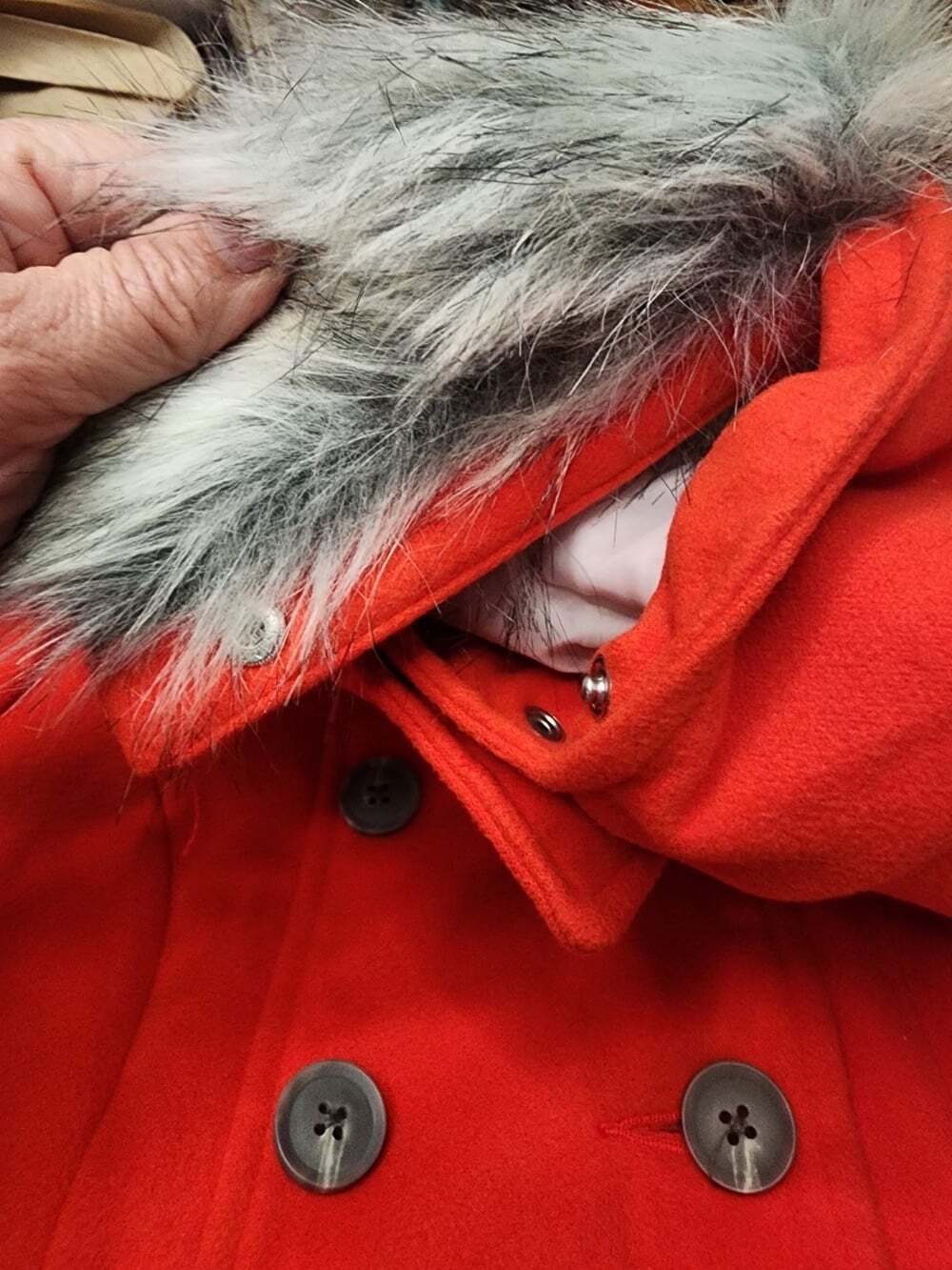 Cat & Jack Girls Size Large 10/12 Removable Fur Red Dress Coat With Hood - Picture 2 of 16